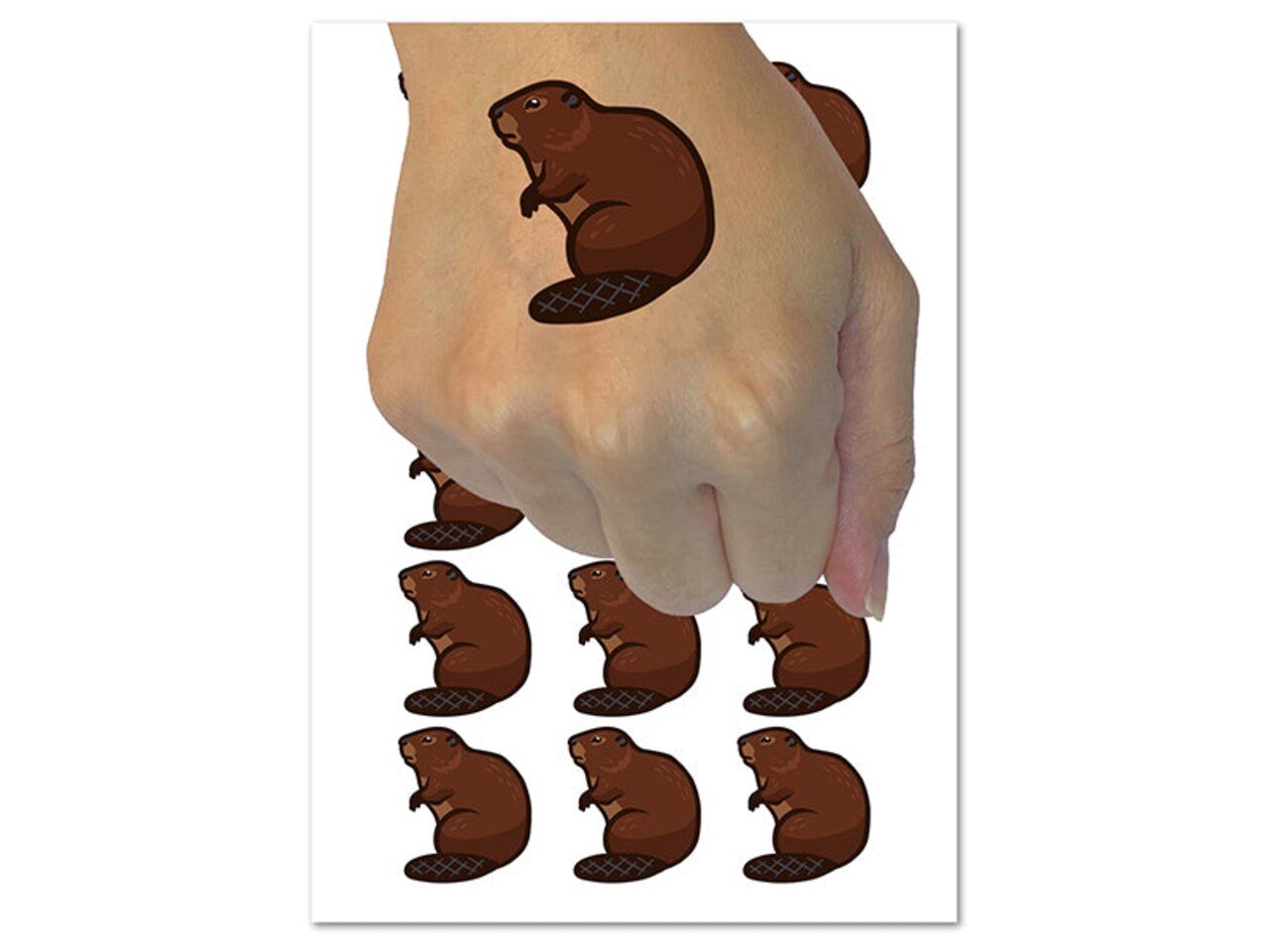 Beaver Sitting Temporary Tattoo Water Resistant Fake Body Art Set Collection (1 Sheet)
